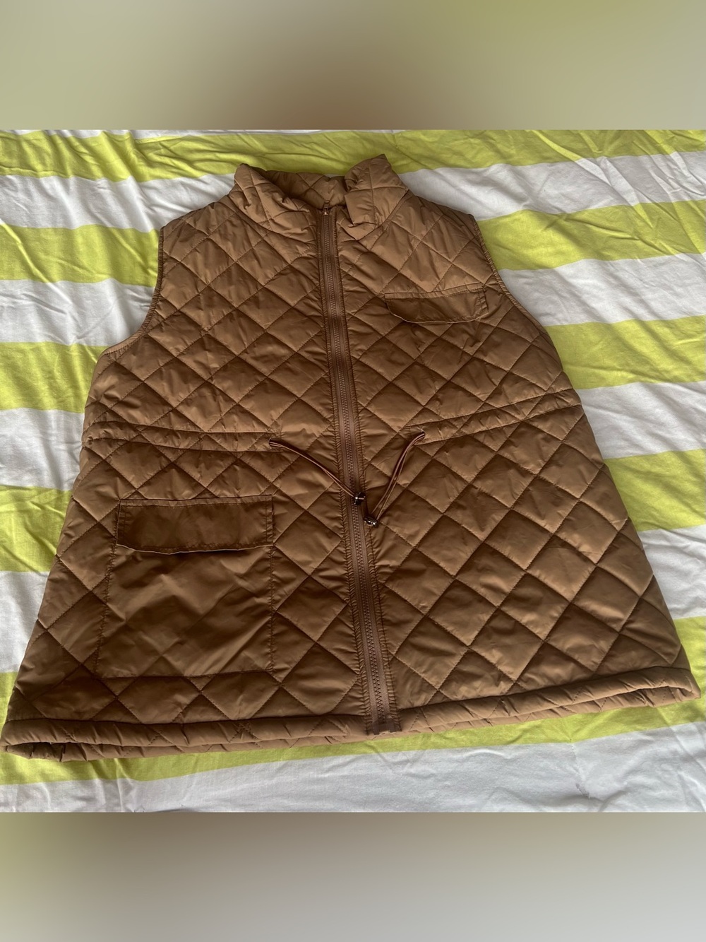 NWOT Quilted Brown Puffer Vest - Lightweight Sleeveless Jacket